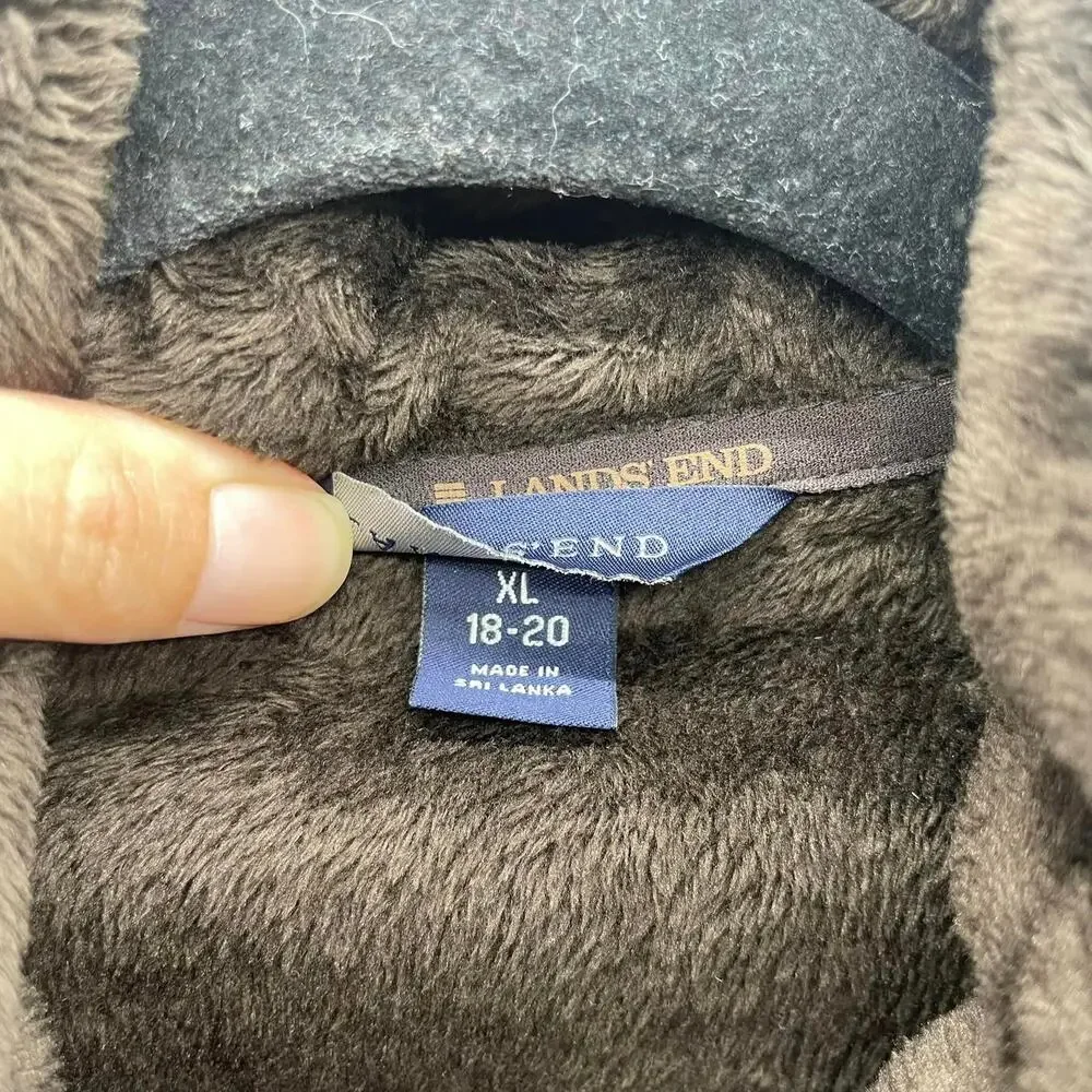 Lands‎ End Fleece Jacket Womens XL Chocolate Brown Full Zip Cozy Comfort Quality